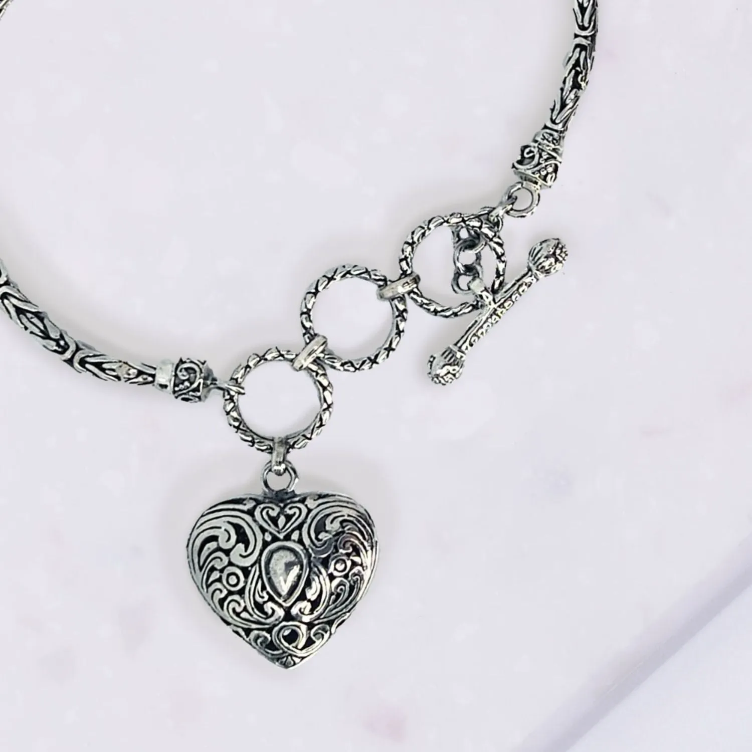 Bali Byzantine Sterling Silver Heart Bracelet
