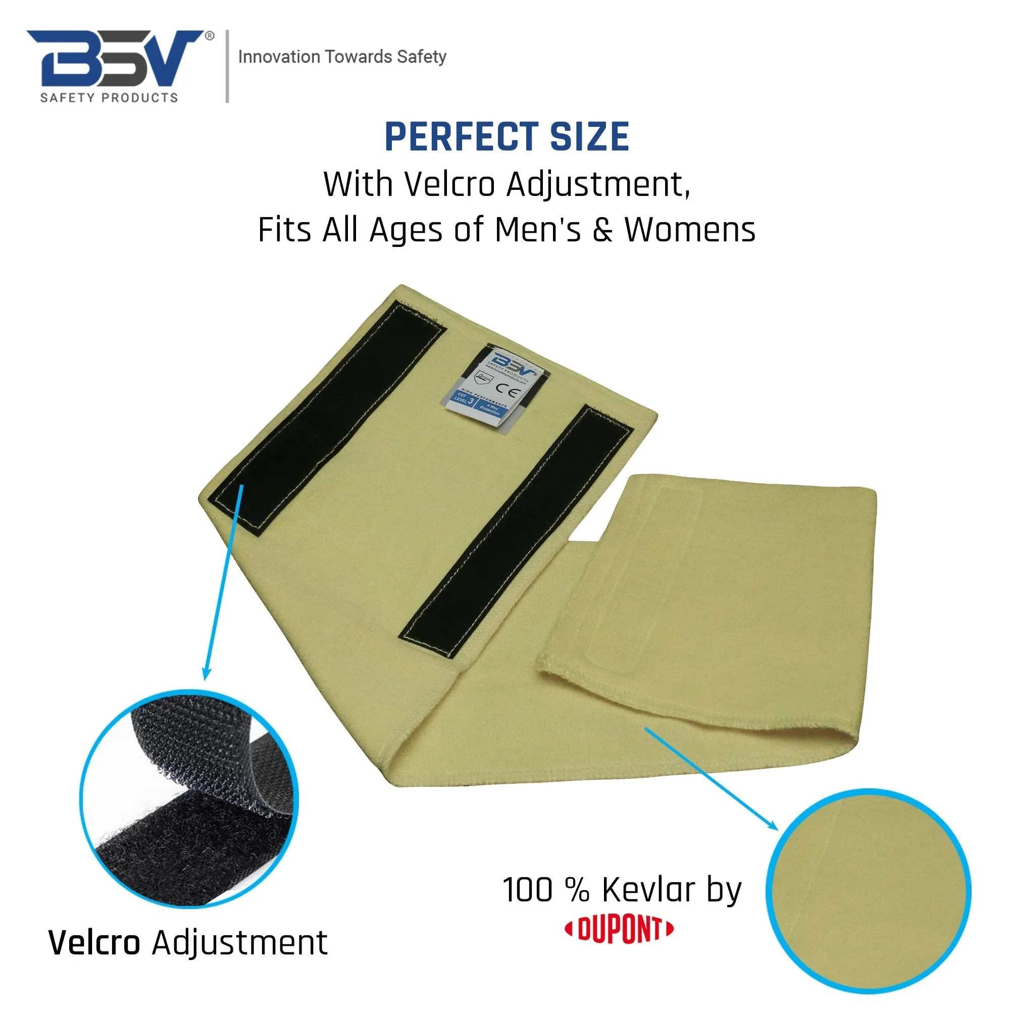 BSV Kevlar 2 Layers Adjustable Neck Protector Yellow - Cut, Scratch & Heat Resistant