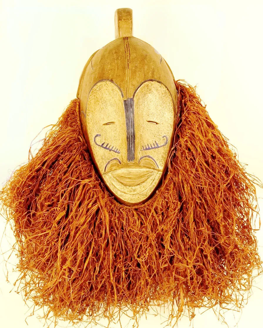 Fang Ngil Mask of Blue Scars and Vibrant Raffia