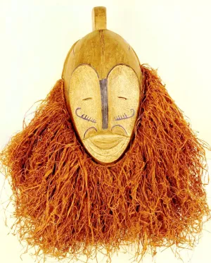 Fang Ngil Mask of Blue Scars and Vibrant Raffia