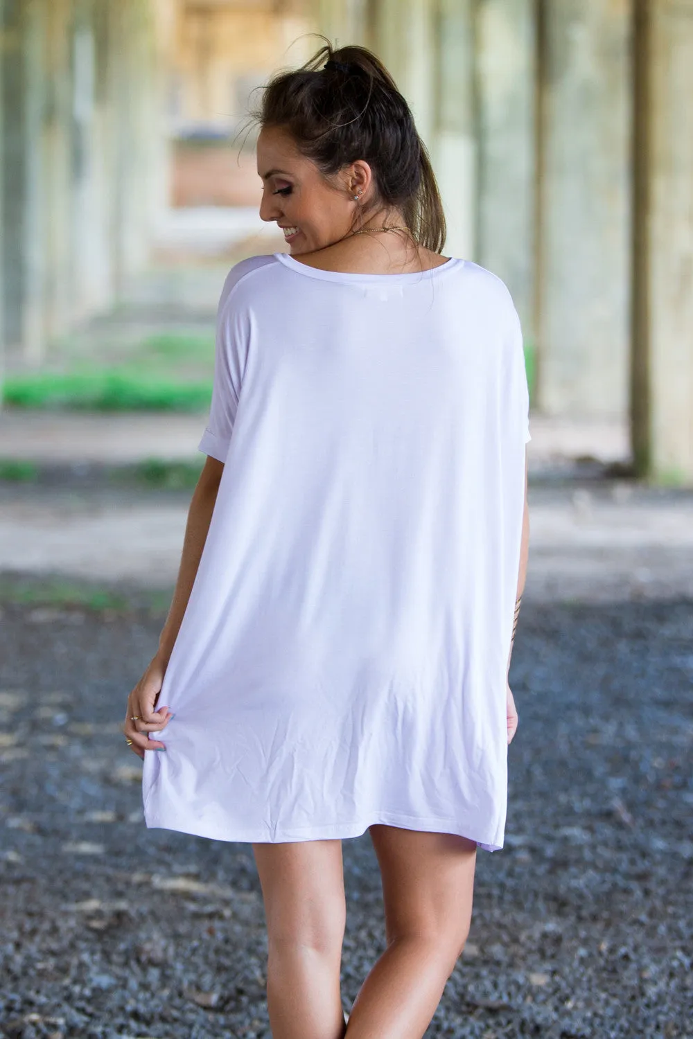 The Perfect Piko Short Sleeve V-Neck Tunic-White